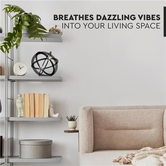 Decorative Sphere for Home Decor - Black & Gold, Hand Painted, Modern Decorative - Picture 5 of 6